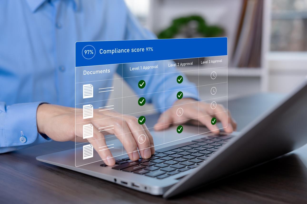 Compliance score dashboard on a laptop